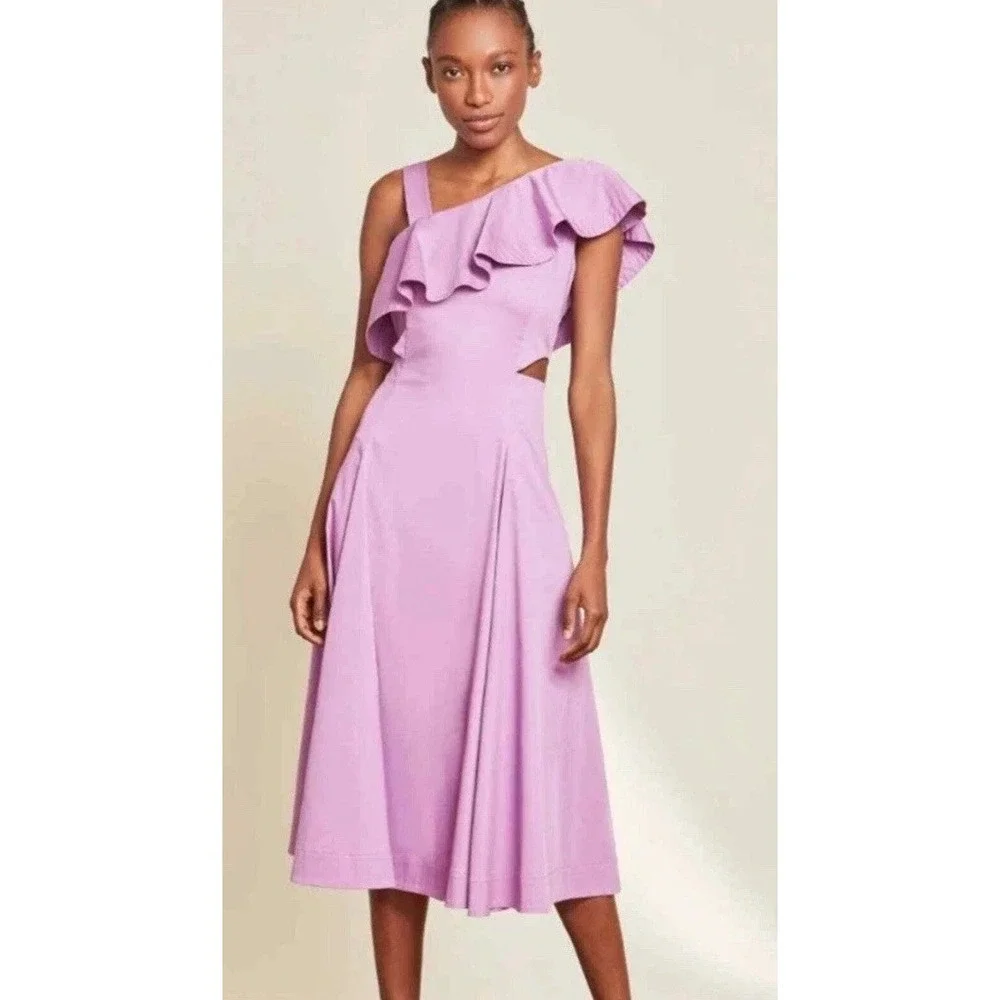 NWT Veronica Beard Beilla‎ One Shoulder Midi Dress Vivid Orchid Size 6 MRSP $598